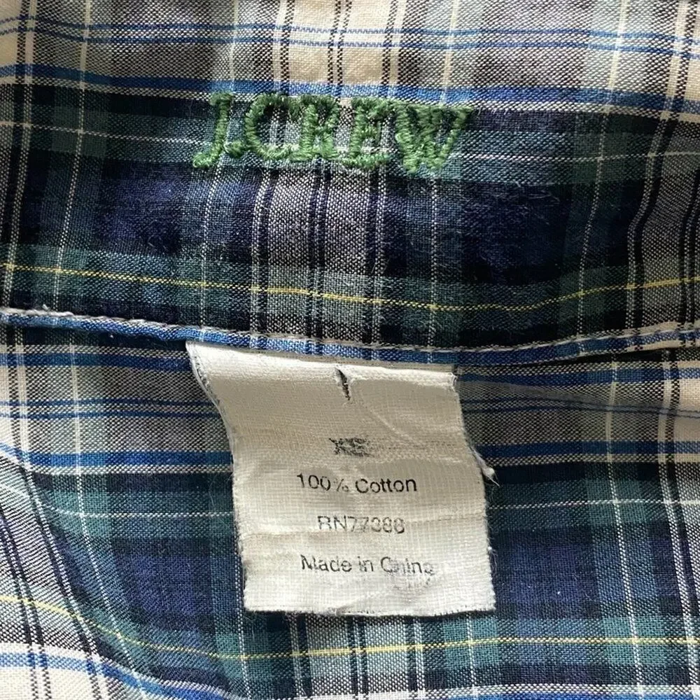J. Crew Navy Tartan Plaid Ruffled Tuxedo Button Down Shirt Womens XS - Picture 6 of 6